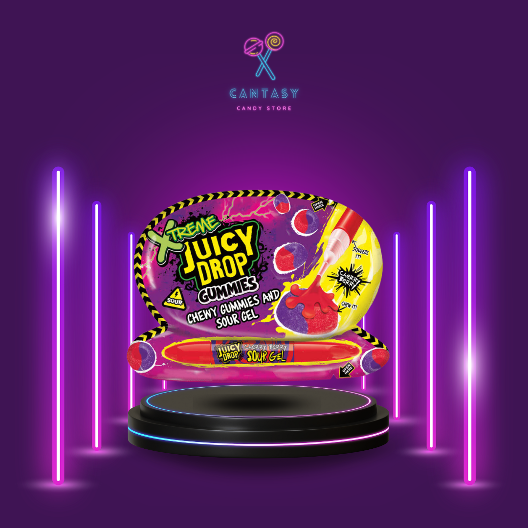 Entdecken Sie Juicy Drop Gummies Xtreme Cherry Berry (57g) - saure Gummibonbons mit intensivem Kirsch- und Beerengeschmack. Perfekt für unterwegs oder zum Teilen. Bestellen Sie jetzt!